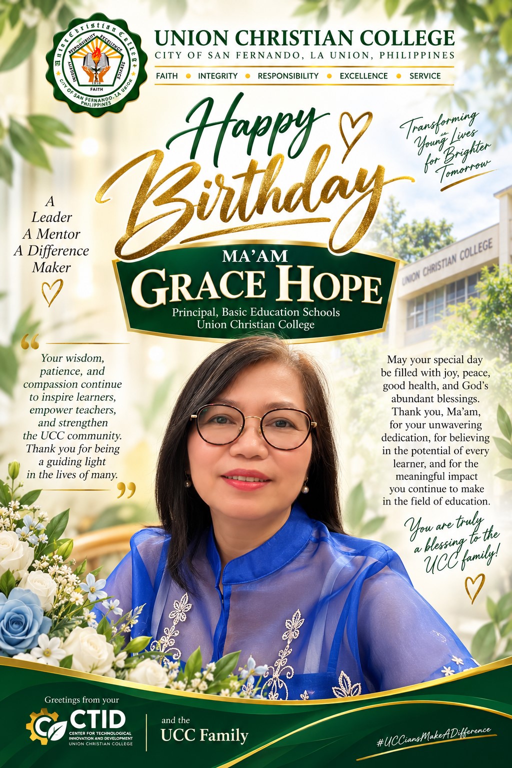 HAPPY BIRTHDAY, MA’AM GRACE HOPE! 🎉💚💛