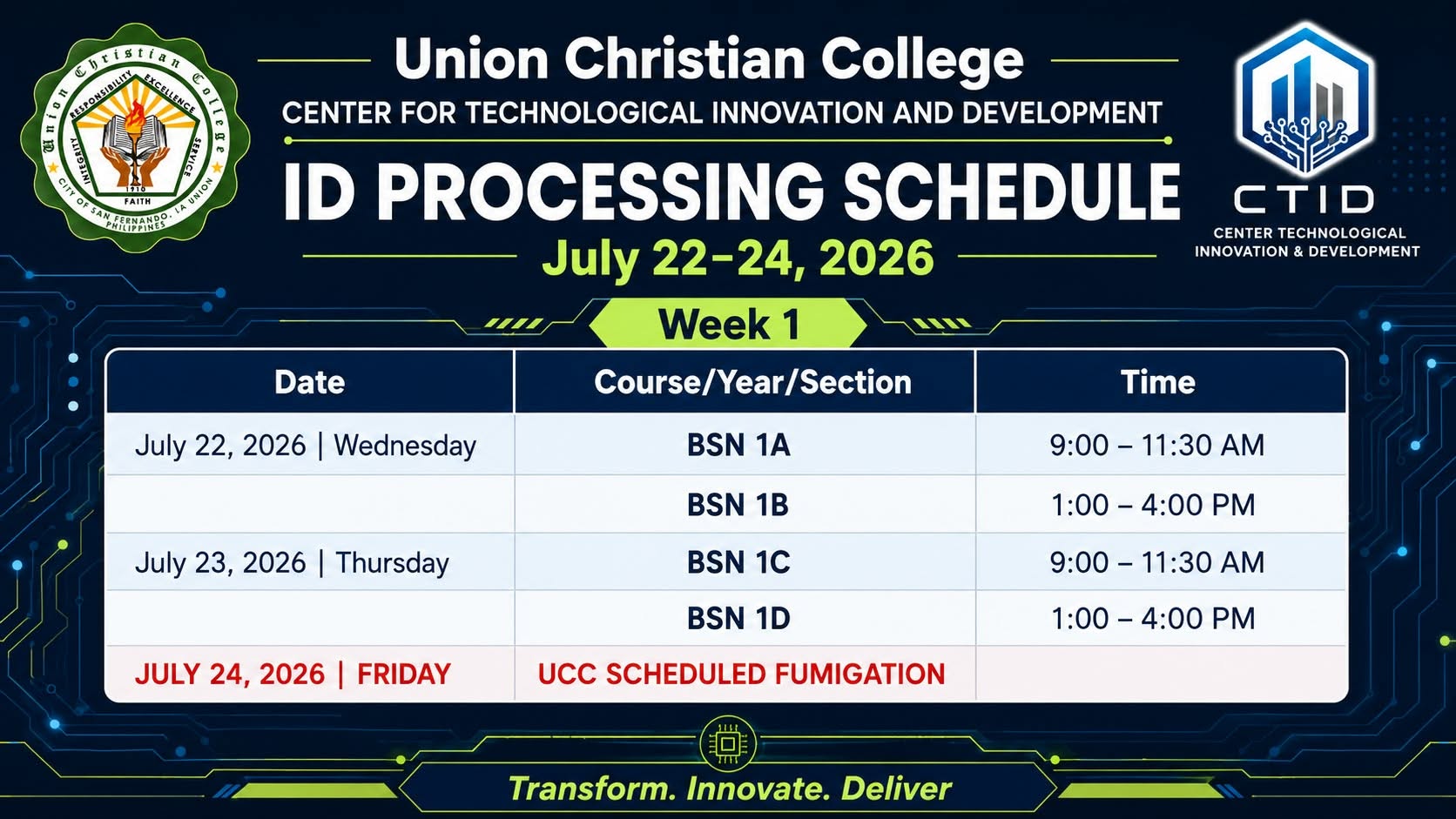 Student ID Picture-Taking Schedule