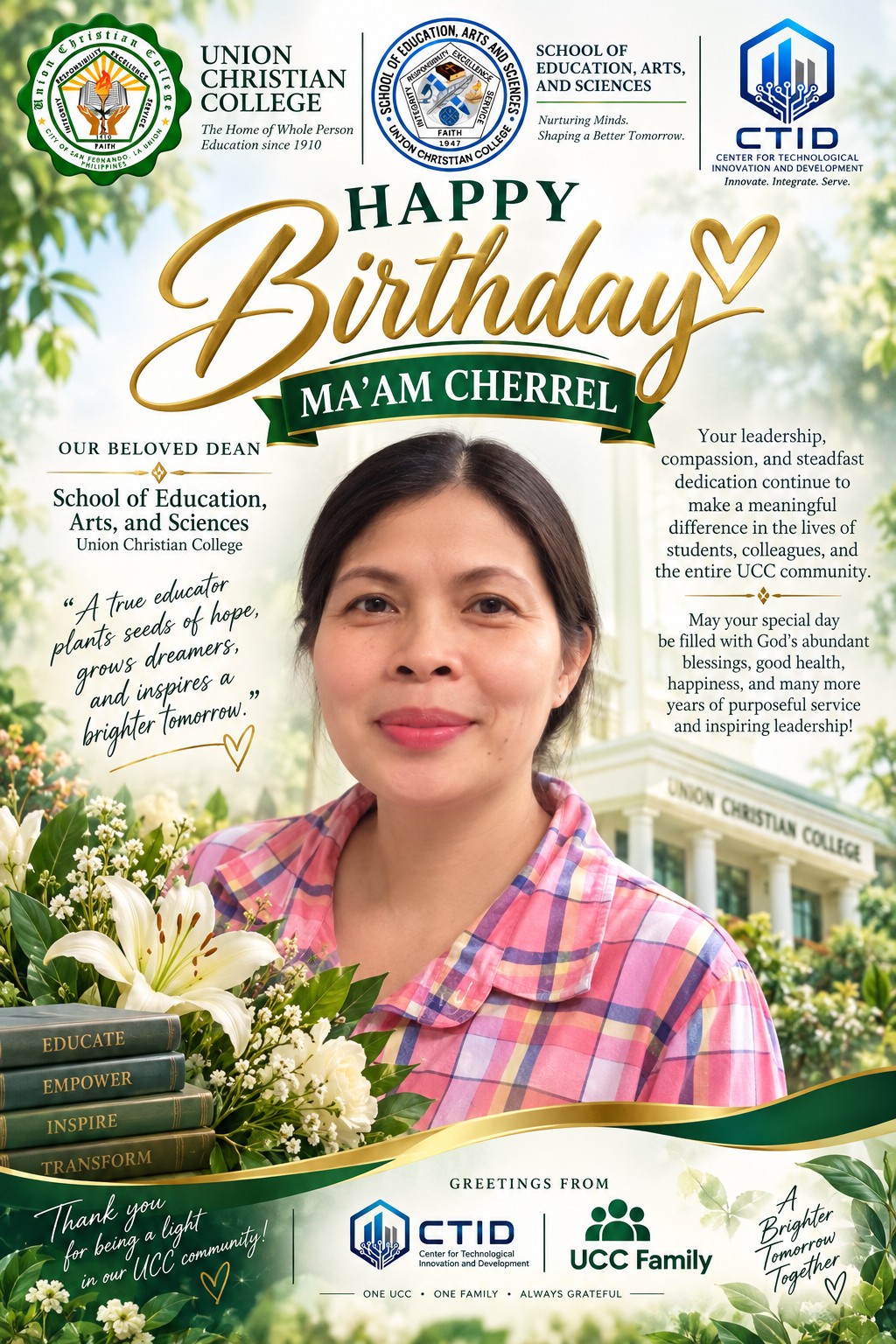 🎉 Celebrating a Leader Who Educates, Inspires, and Serves: Happy Birthday, Dr. Cherrel G. Ignacio!